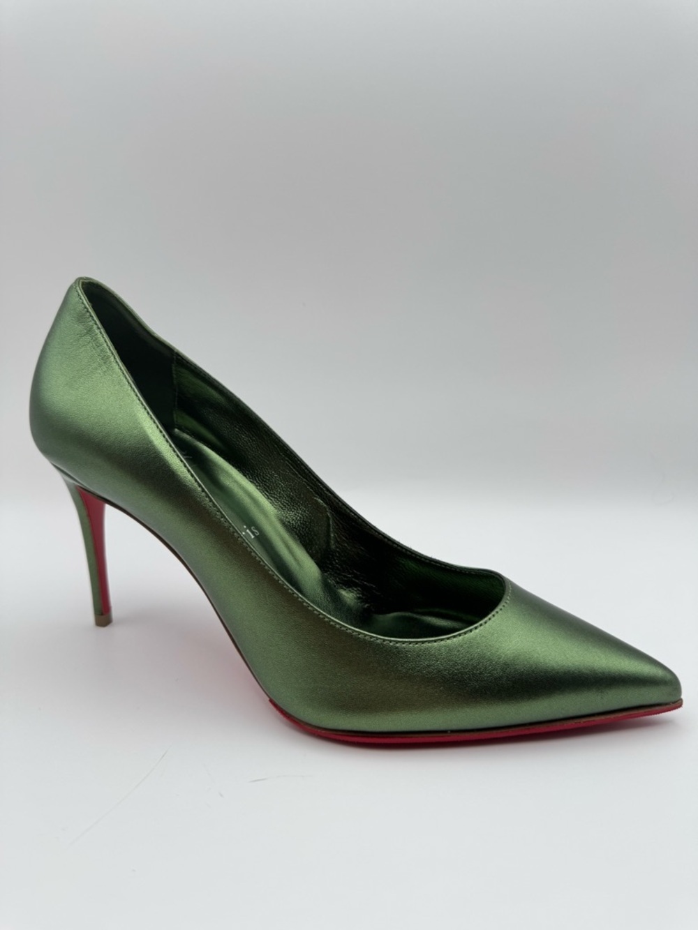 Christian Louboutin Kate 100 Metallic Green Forest Pumps Heels EU 37 - Picture 11 of 13